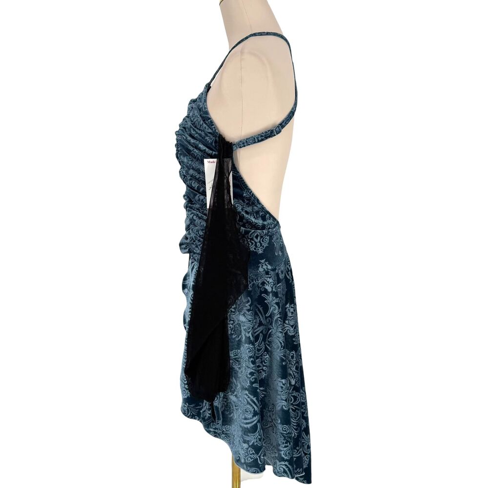 Pumpers Dance Dress L Blue Lyrical Costume Burnout Damask Mesh Sleeve Leotard - Picture 5 of 12